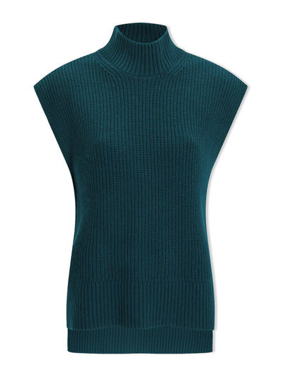 Cefinn Petrol Janice cashmere blend funnel neck sleeveless jumper at Collagerie