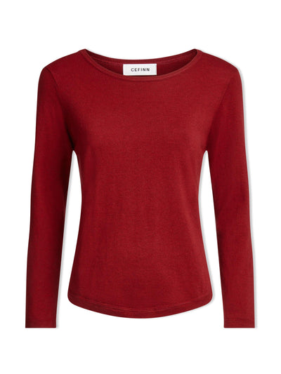 Cefinn Dark red Maia cotton silk blend t-shirt at Collagerie