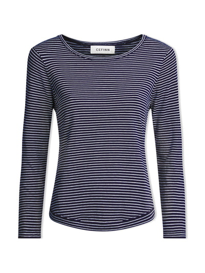 Cefinn Navy white stripe Maia cotton silk blend t-shirt at Collagerie