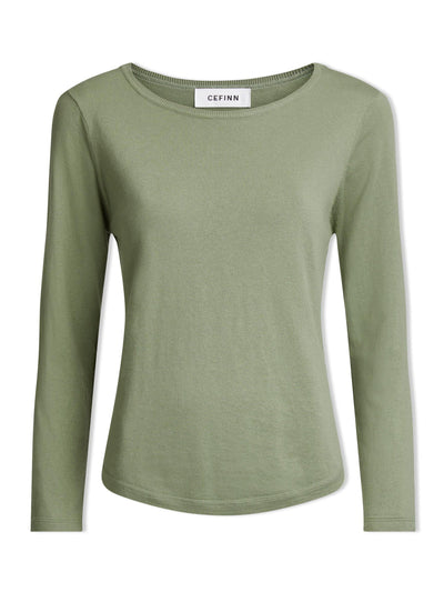 Cefinn Sage green Maia cotton silk blend t-shirt at Collagerie