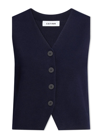 Cefinn Navy Wynne cotton blend waistcoat at Collagerie