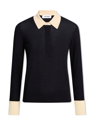 Cefinn Black cream colour block Josie silk blend jumper at Collagerie