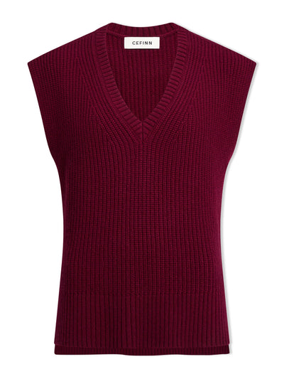 Cefinn Burgundy Janice cashmere blend v neck sleeveless jumper at Collagerie