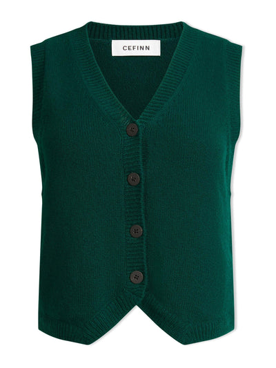 Cefinn Dark green Wesley cashmere blend v neck waistcoat at Collagerie