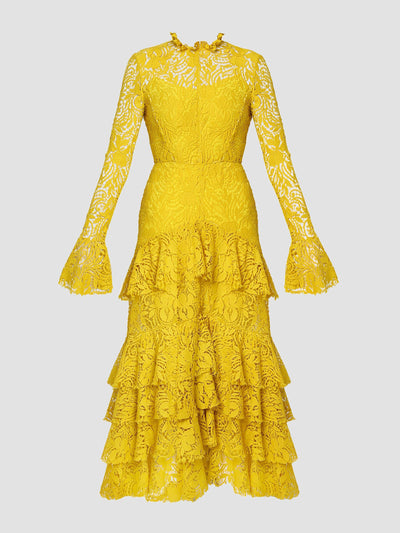 Erdem Long sleeve yellow ruffle detail dress at Collagerie