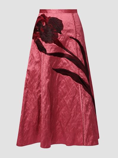 Erdem Iris-embroidered crinkled-satin midi skirt at Collagerie