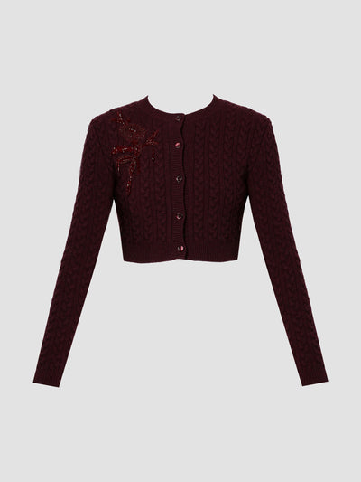 Erdem Cropped long sleeve burgundy cardigan at Collagerie
