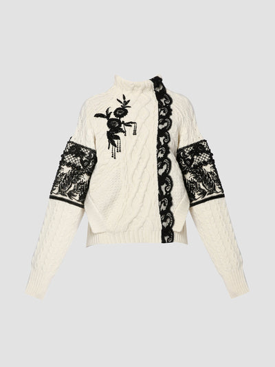 Erdem Hand-embellished, asymmetrical cable knit jumper at Collagerie