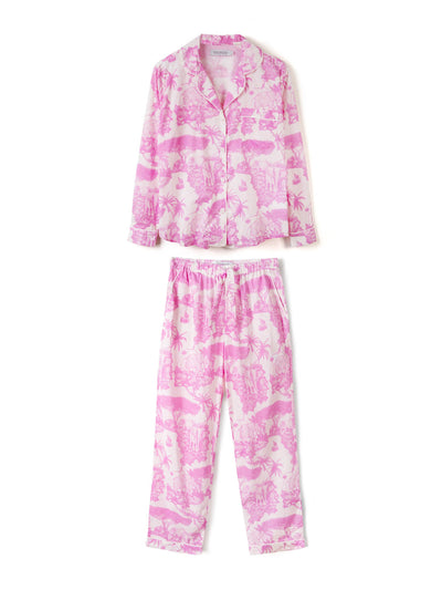 Desmond & Dempsey Long pyjama set loxodonta print pink at Collagerie