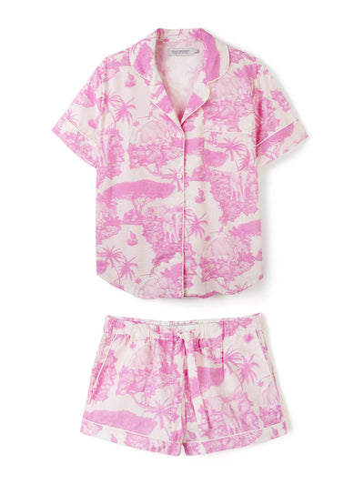 Desmond & Dempsey Short pyjama set loxodonta print pink at Collagerie