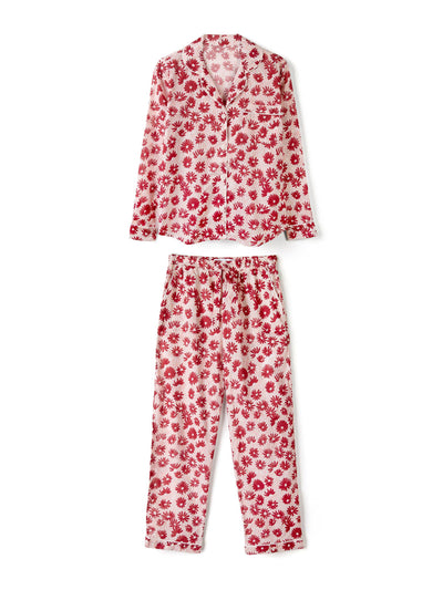 Desmond & Dempsey Long pyjama set chamomile print pink/red at Collagerie