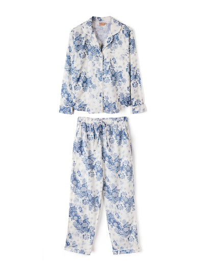 Desmond & Dempsey Long pyjama set flowers of time print blue at Collagerie