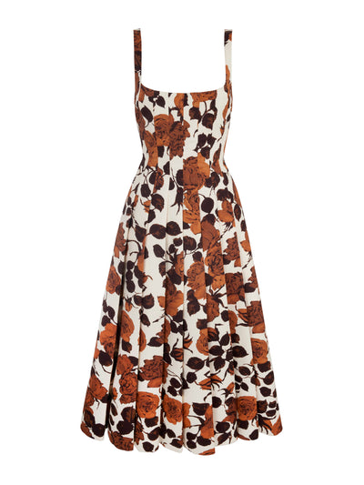 Emilia Wickstead Adele Dress in Camel Rose Printed Taffeta Faille at Collagerie