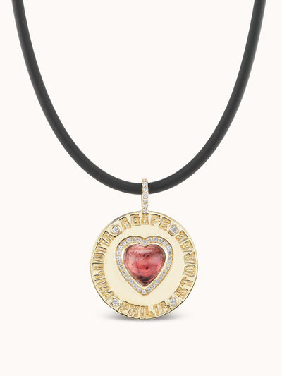 Marlo Laz Large pink Greek love charm cord necklace at Collagerie