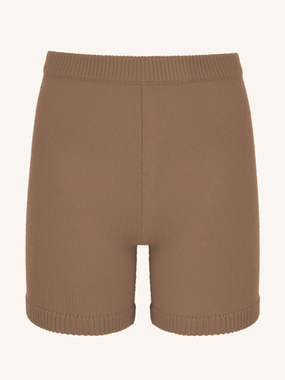 Emilia Wickstead Alex tan knitted cycling shorts at Collagerie