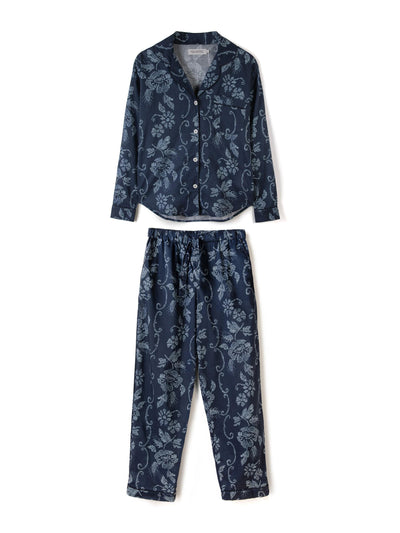 Desmond & Dempsey Long pyjama set Dorothea print in navy at Collagerie