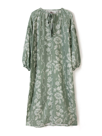 Desmond & Dempsey Blouson sleeve kaftan Dorothea print sage at Collagerie