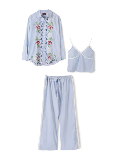 Desmond & Dempsey Lounge trio set in Dorothea print in light blue at Collagerie