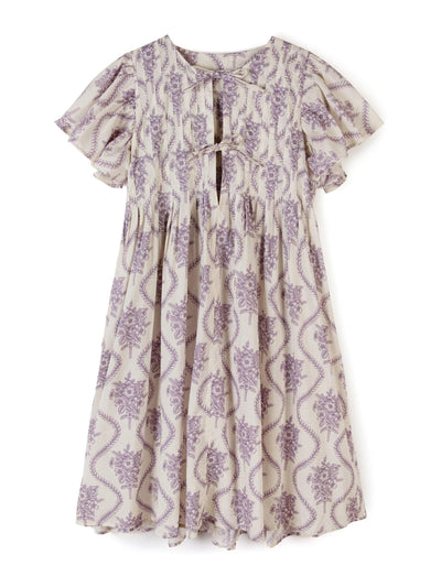 Desmond & Dempsey Pleated nightie alpen flora print in cream and violet at Collagerie