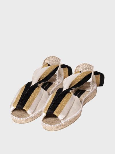 Antonia's New gold Amalia espadrilles at Collagerie