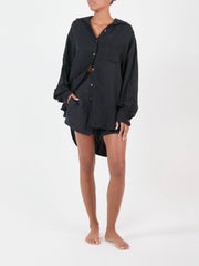 Linen cupro oversized button-down pool shirt dress Shirts & Tops Anemos    - Collagerie