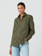 Olive green brushed cotton Boyfriend shirt Shirts With Nothing Underneath    - Collagerie