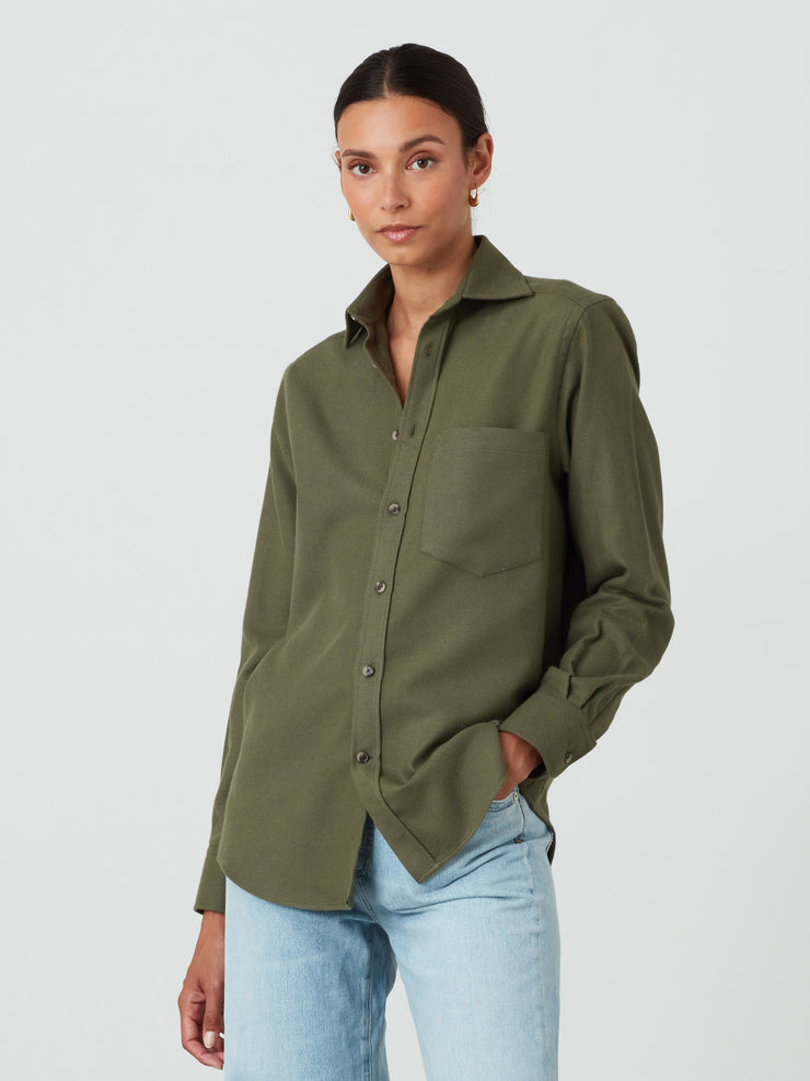 Olive green brushed cotton Boyfriend shirt Shirts With Nothing Underneath    - Collagerie