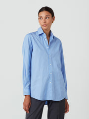 Blue tri-stripe fine poplin Boyfriend shirt Shirts With Nothing Underneath    - Collagerie