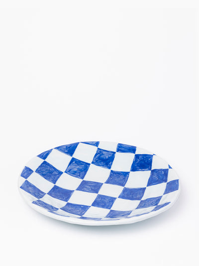 Hadeda Blue check ceramic plate at Collagerie