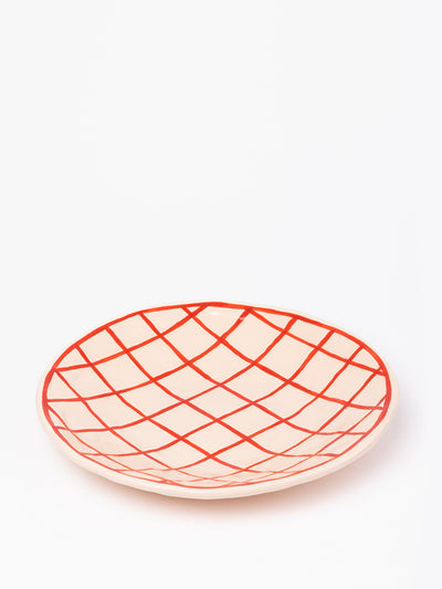 Hadeda Red and pink check ceramic plate at Collagerie