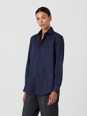 Navy blue tencel Boyfriend shirt Shirts With Nothing Underneath    - Collagerie