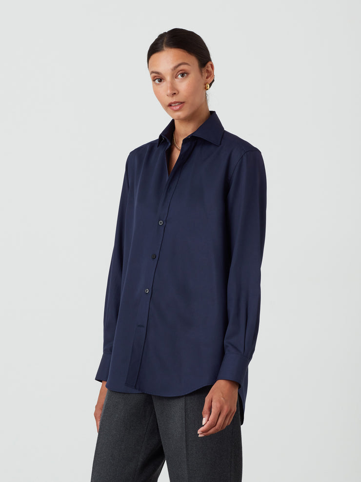 Navy blue tencel Boyfriend shirt Shirts With Nothing Underneath    - Collagerie