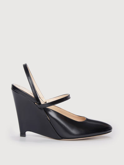 Emilia Wickstead Black leather Aster wedge heels at Collagerie