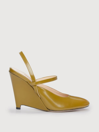 Emilia Wickstead Chartreuse leather Aster wedge heels at Collagerie