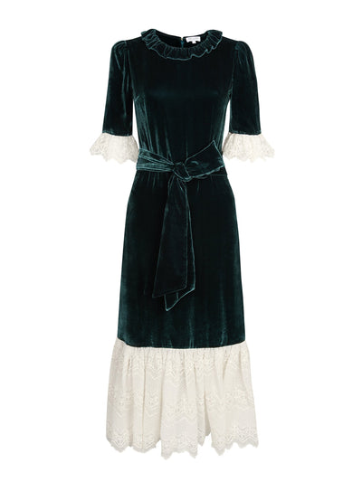 Beulah London Aster evergreen velvet dress at Collagerie