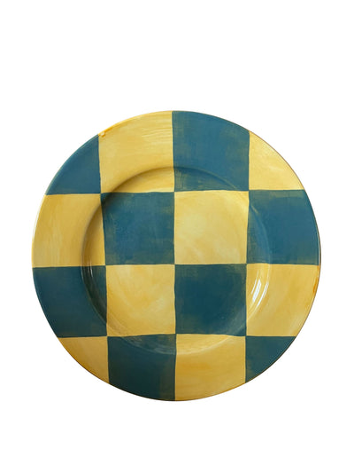 Silo Studio Big checkmate plate, yellow and turquoise at Collagerie