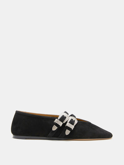 Le Monde Beryl Black suede ballet Claudia slippers at Collagerie