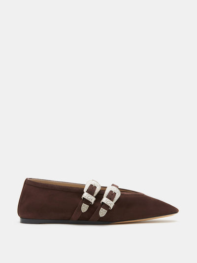 Le Monde Beryl Chocolate suede Claudia ballet slippers at Collagerie