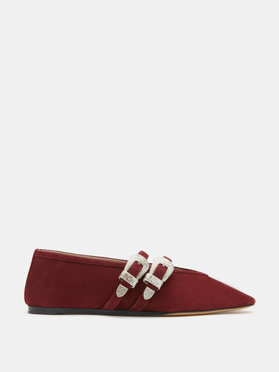 Le Monde Beryl Oxblood suede ballet Claudia slippers at Collagerie