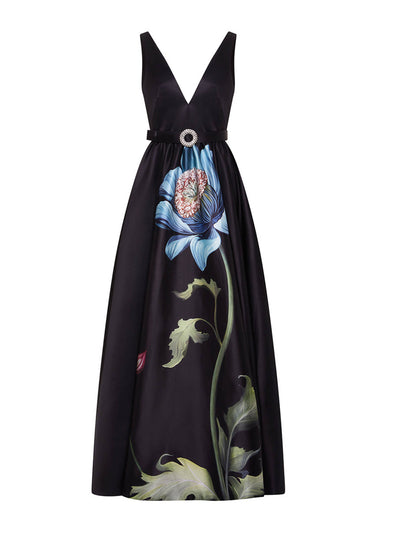 Borgo De Nor Painterly flower Arabella taffeta gown at Collagerie