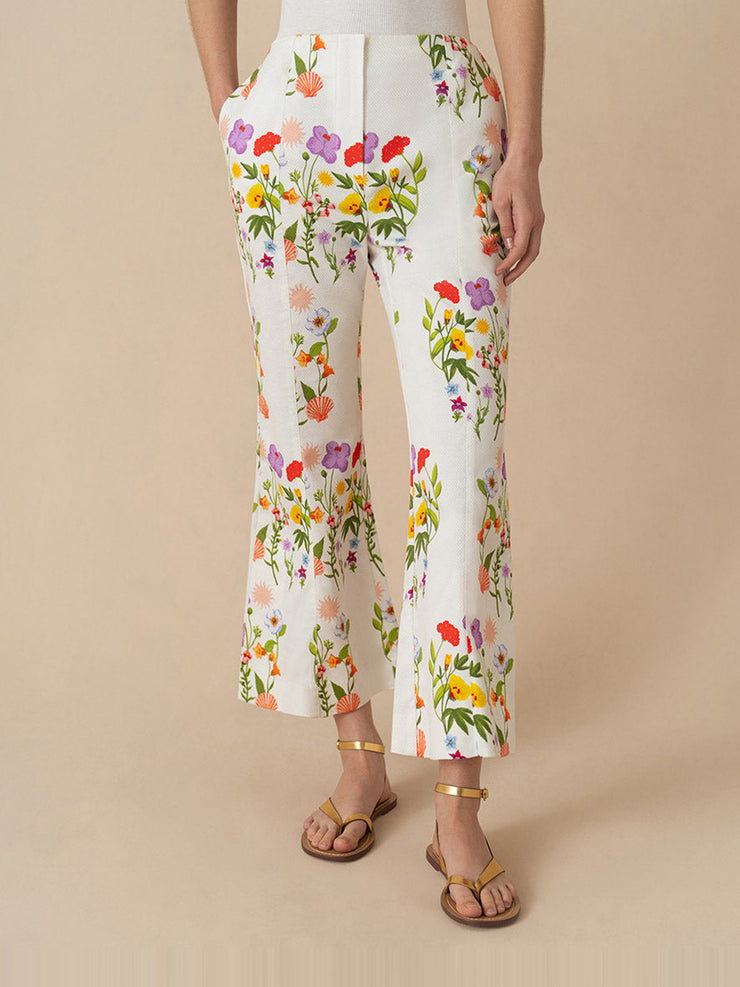Terrazo flower white Yves pique trousers