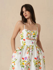 Terrazo flower white Jordan pique midi dress