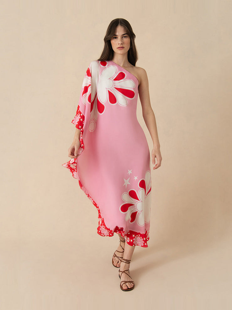 70s flower pink Ginger crepe midi dress
