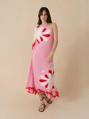 70s flower pink Ginger crepe midi dress