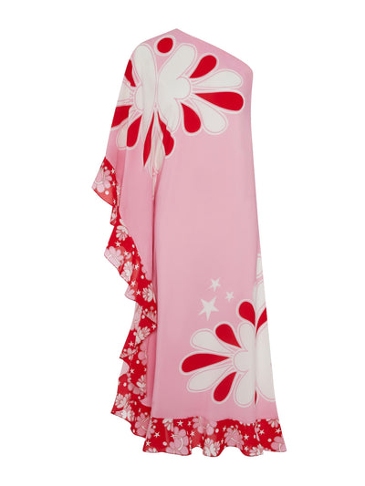 Borgo De Nor 70s flower pink Ginger crepe midi dress at Collagerie