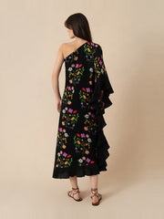 Terrazo flower black Ginger crepe midi dress