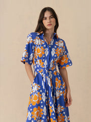 Geo flower blue Posie cotton maxi dress