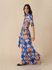 Geo flower blue Posie cotton maxi dress DRESS - SS24 Borgo De Nor    - Collagerie