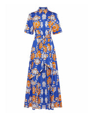 Geo flower blue Posie cotton maxi dress DRESS - SS24 Borgo De Nor    - Collagerie