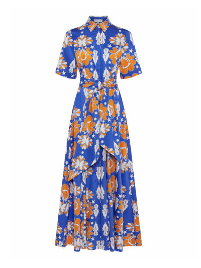 Borgo De Nor Geo flower blue Posie cotton maxi dress at Collagerie